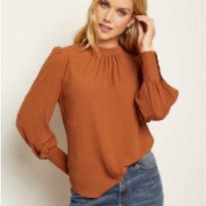 RW&CO Puffy Sleeve Crepe Blouse Brown Gingerbread